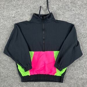 Obvious Jacket Womens Size Large Black Neon Retro Half Zip Pullover